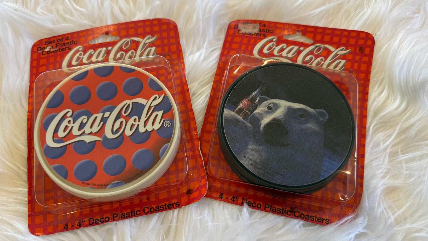 1994 Coca-Cola Deco Plastic Coasters – 2 Sets of 4 – Original Package