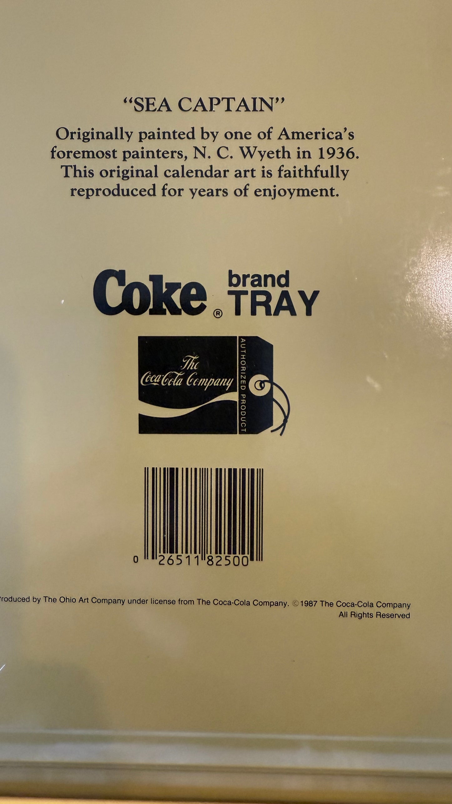 Used 1987 Coca-Cola “Sea Captain” Tray – N.C. Wyeth 1936 Artwork – Original JCPenney Price Tag