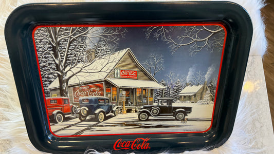 Used 1995 Coca-Cola “The Gathering Place” Metal Serving Tray – Pamela Renfroe – Vintage Coke Collectible