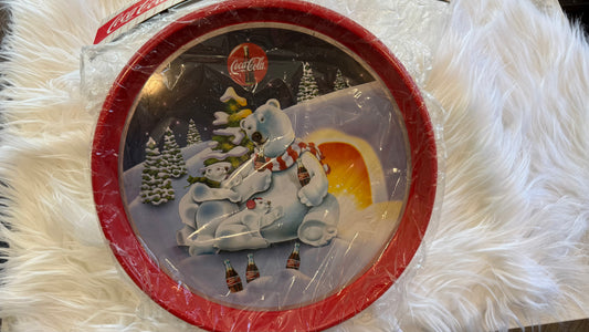 Vintage Coca-Cola Polar Bear Family Holiday Metal Tray – Original Packaging – Collectible Coke Memorabilia