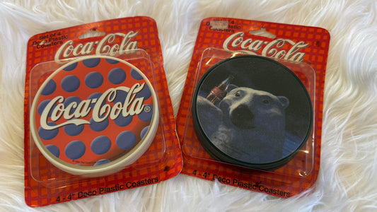 1994 Coca-Cola Deco Plastic Coasters – 2 Sets of 4 – Original Package