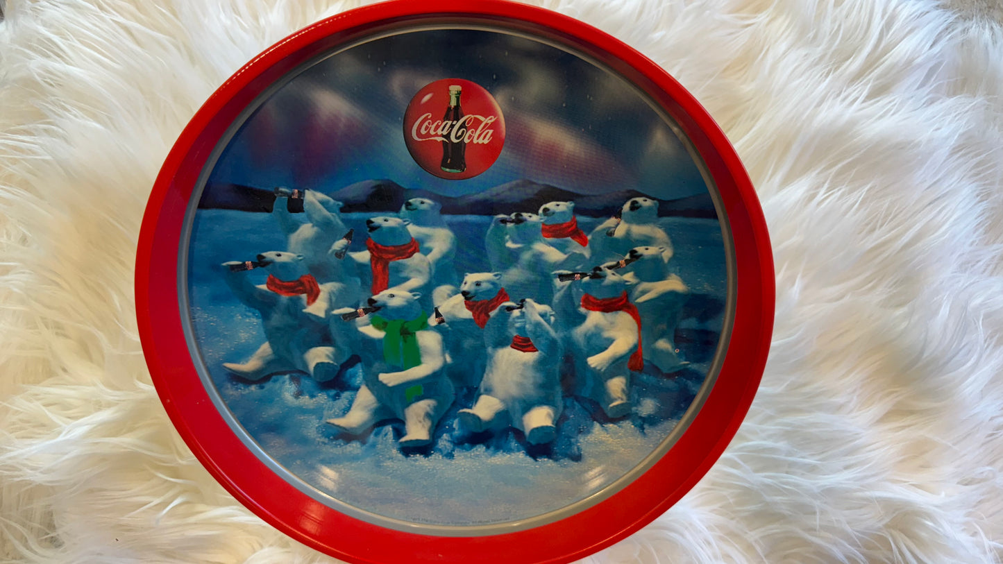 Used Round Coca-Cola holiday/polar-bear-style tray