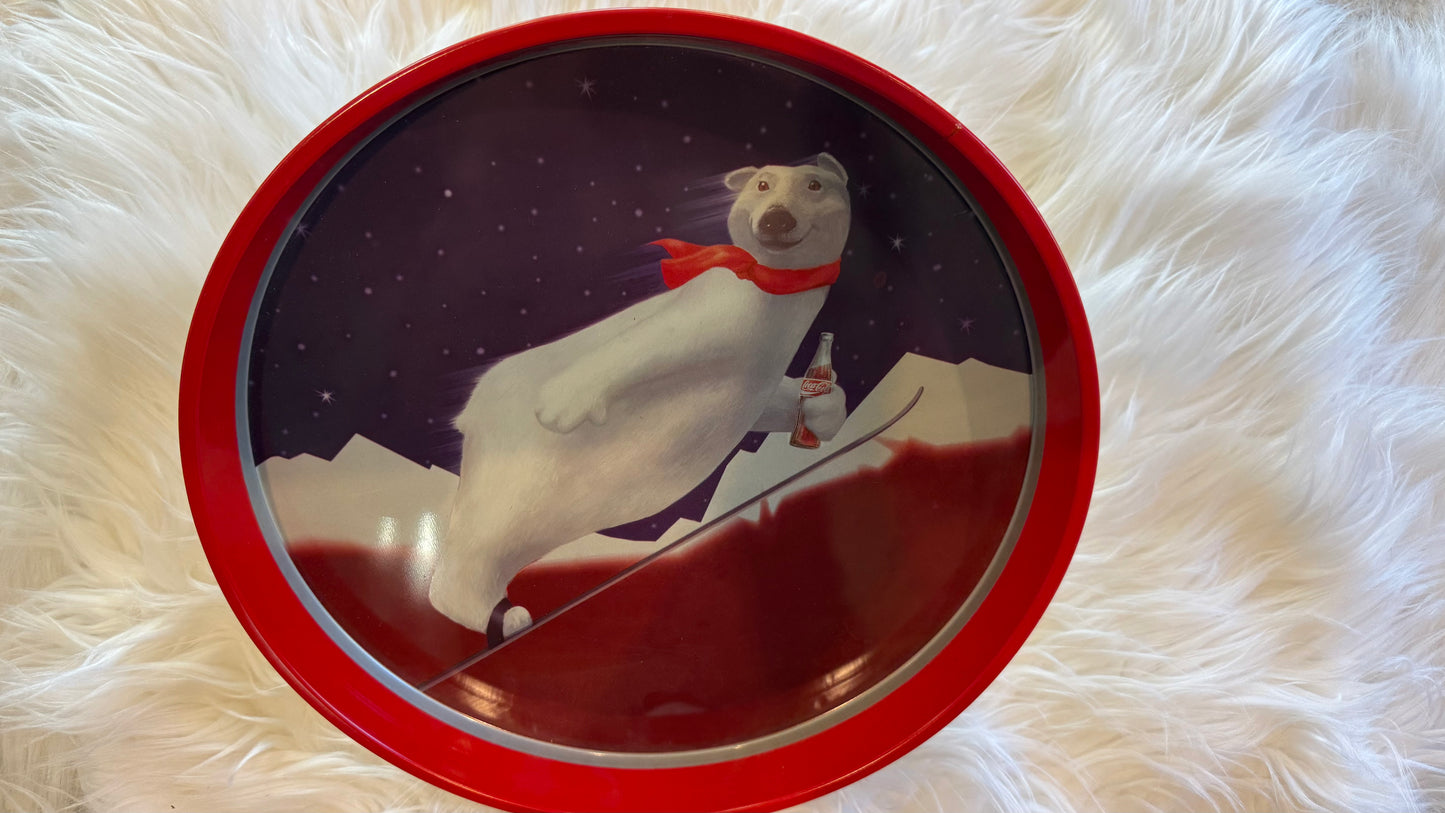Used Vintage Coca-Cola Polar Bear Winter Sports Round Tray