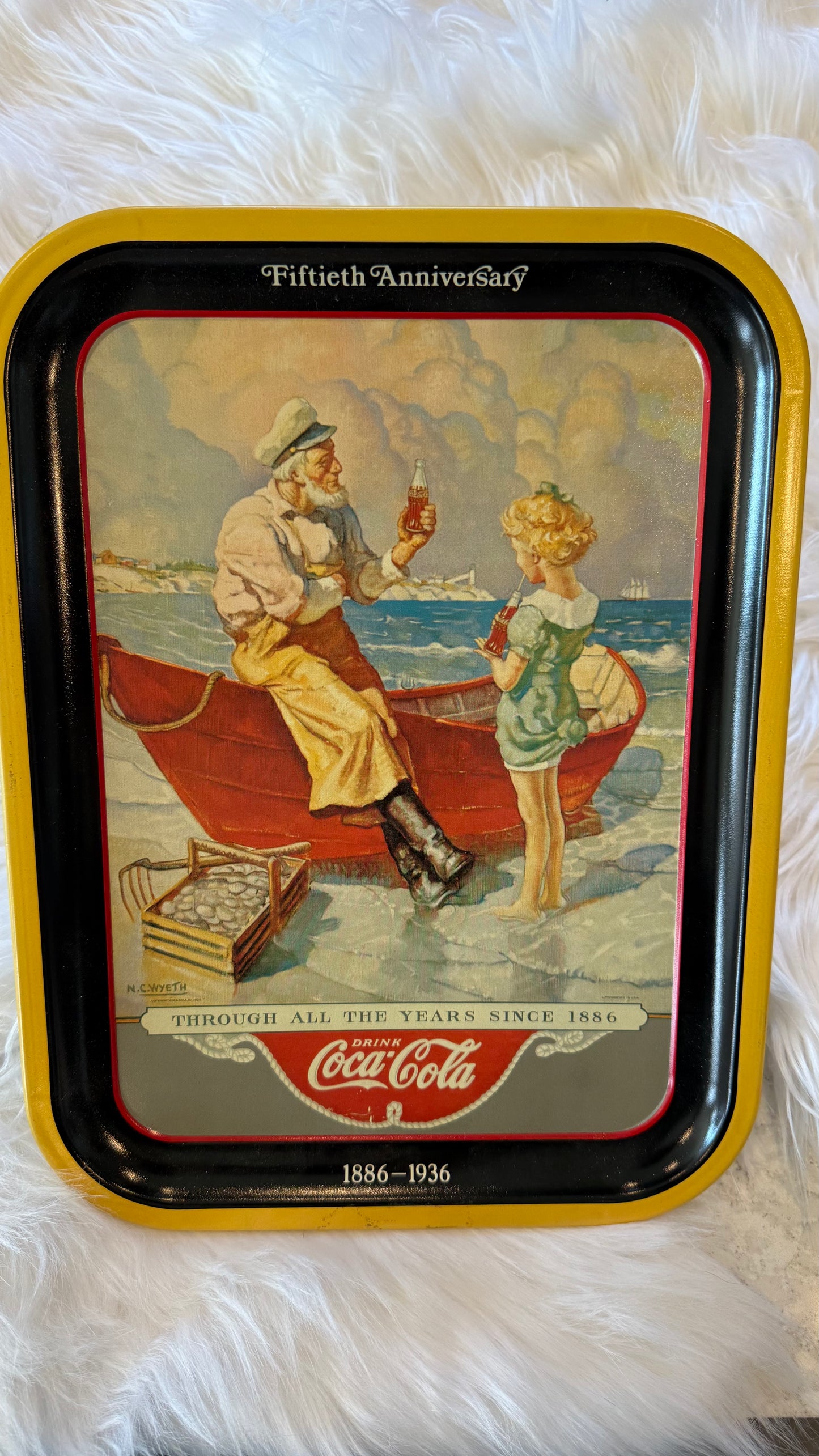 Used 1987 Coca-Cola “Sea Captain” Tray – N.C. Wyeth 1936 Artwork – Original JCPenney Price Tag